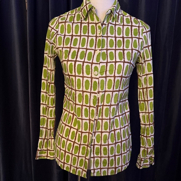 Chic Green and Brown Patterned Button Down Shirt - Picture 1 of 4